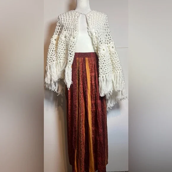 Lucy Boho Patchwork Midi Skirt XL Red Orange Flowy Festival Cottagecore - Picture 3 of 9